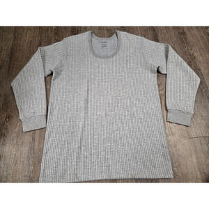 Kidley Gold Ribbed Gray Crewneck Thermal Long Sleeve Shirt Adult Medium